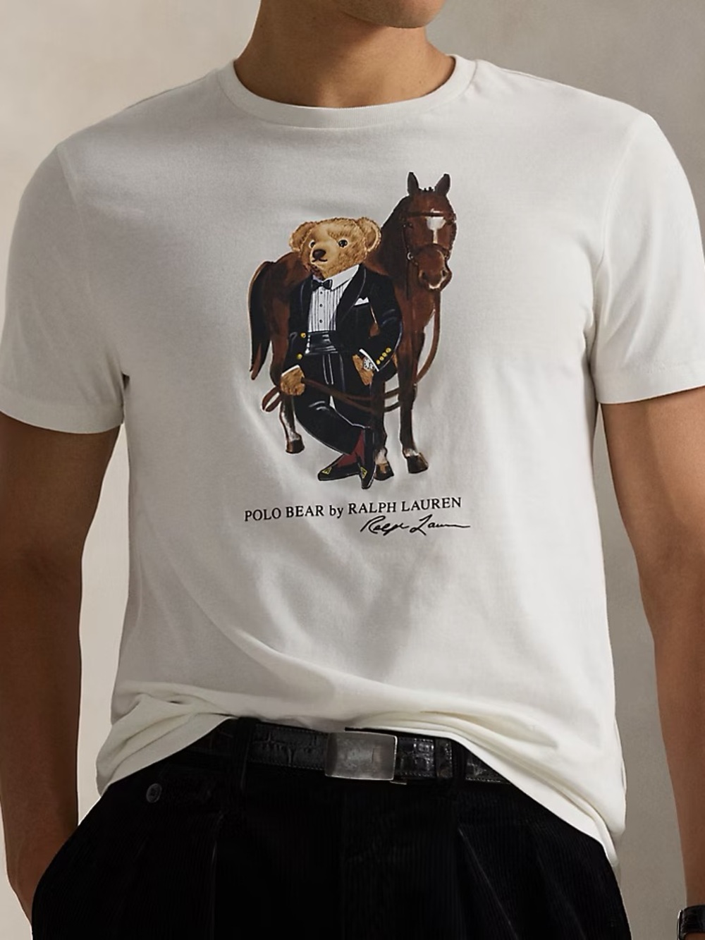 Polo by Ralph Lauren Cream Tee with Brown Bear & Dark Brown Horse Graphic